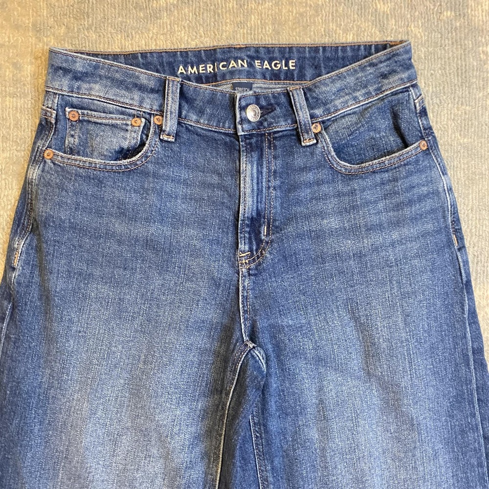 American Eagle Super High-Rise Baggy Wide Leg Jeans Womens 2 Short Blue Denim - Picture 2 of 14